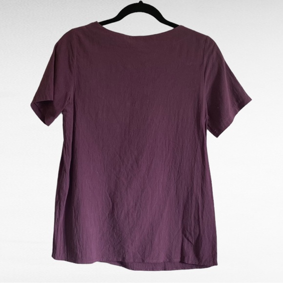 PURPLE TEXTURED DANDELION SHORT SLEEVE BUTTON FRONT TOP - Picture 3 of 7